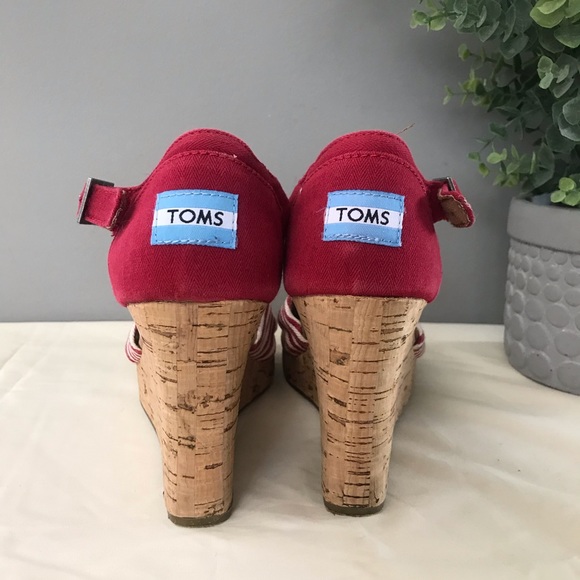 Toms Red Stripe Wedge Sandals - Picture 4 of 5